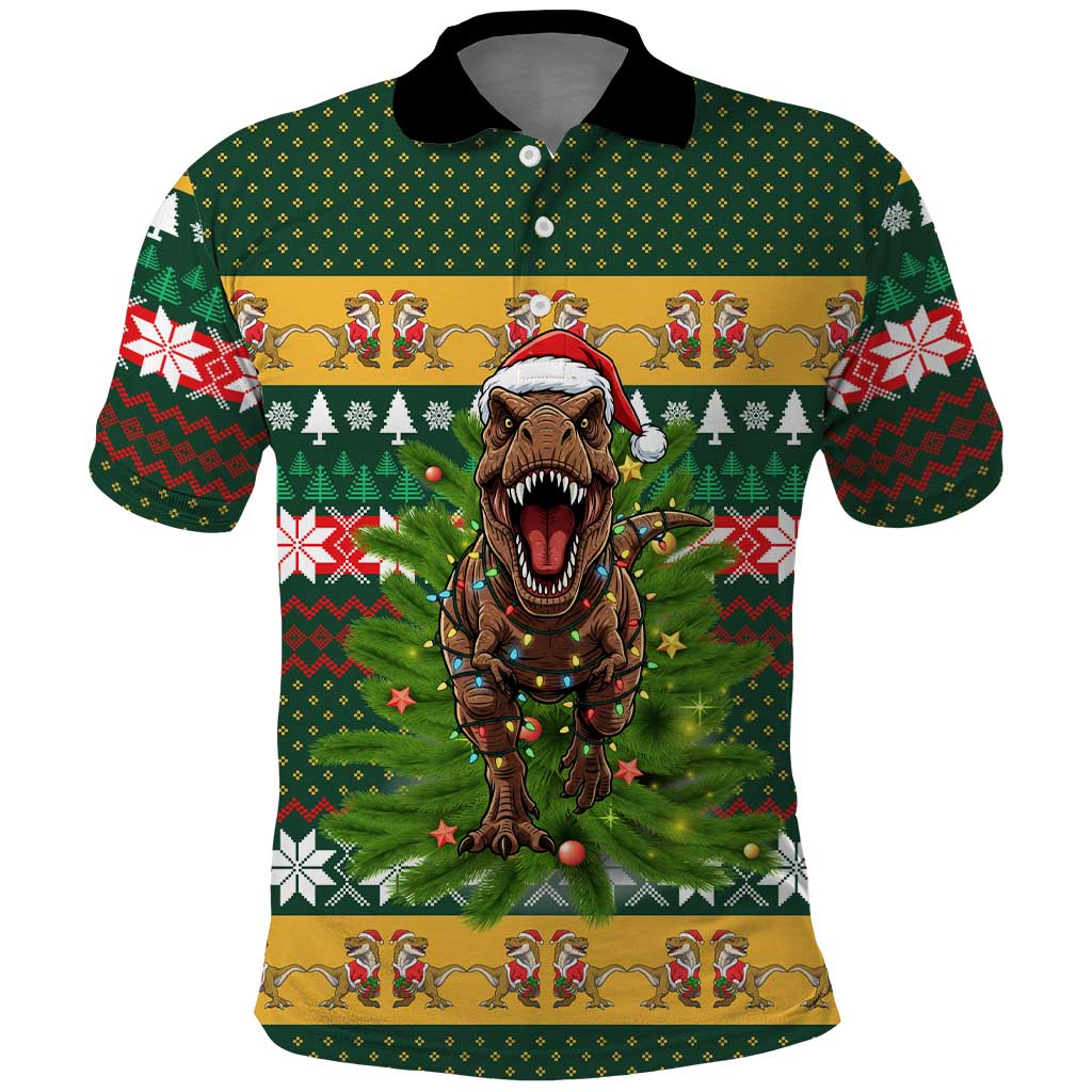 Christmas T Rex In Noel Tree Polo Shirt Xmas Holiday Patterns - Wonder Print Shop
