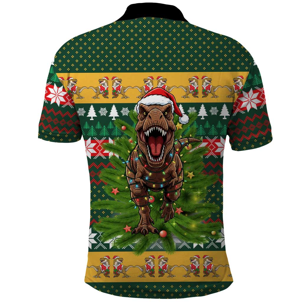 Christmas T Rex In Noel Tree Polo Shirt Xmas Holiday Patterns - Wonder Print Shop