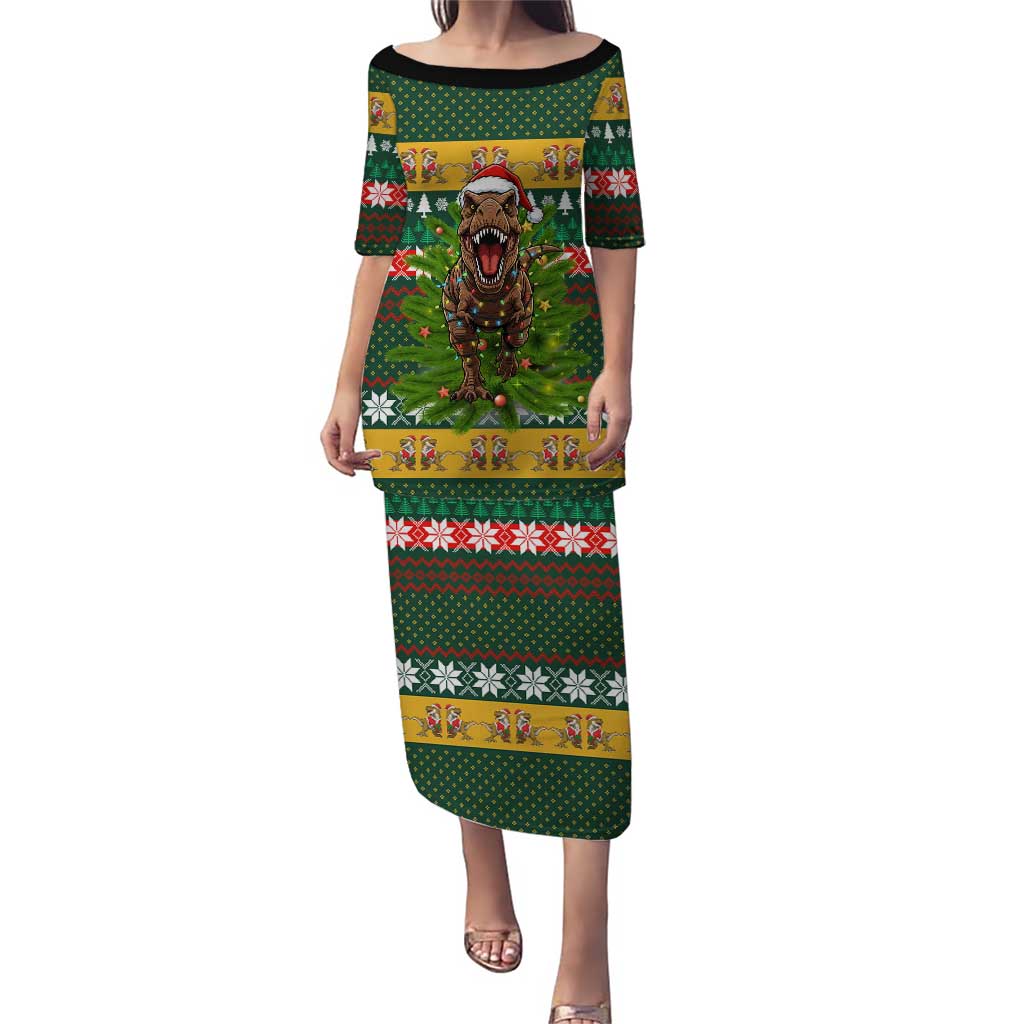 Christmas T Rex In Noel Tree Puletasi Xmas Holiday Patterns - Wonder Print Shop
