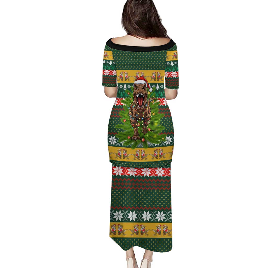 Christmas T Rex In Noel Tree Puletasi Xmas Holiday Patterns - Wonder Print Shop