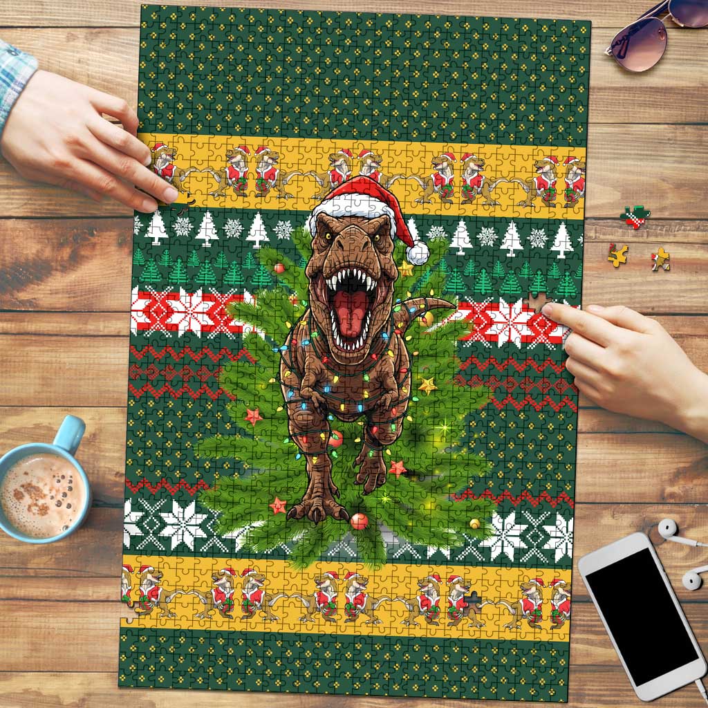 Christmas T Rex In Noel Tree Puzzle Xmas Holiday Patterns - Wonder Print Shop