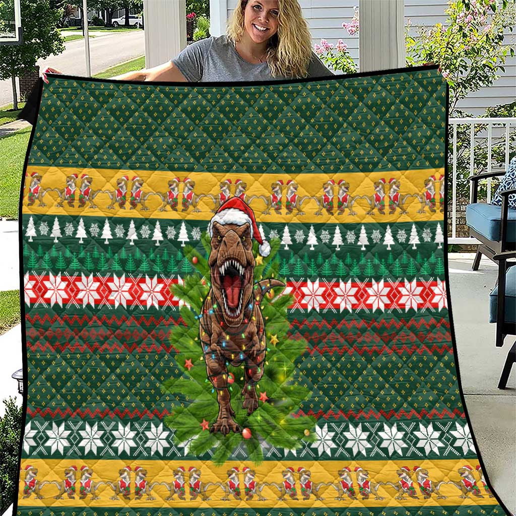 Christmas T Rex In Noel Tree Quilt Xmas Holiday Patterns - Wonder Print Shop