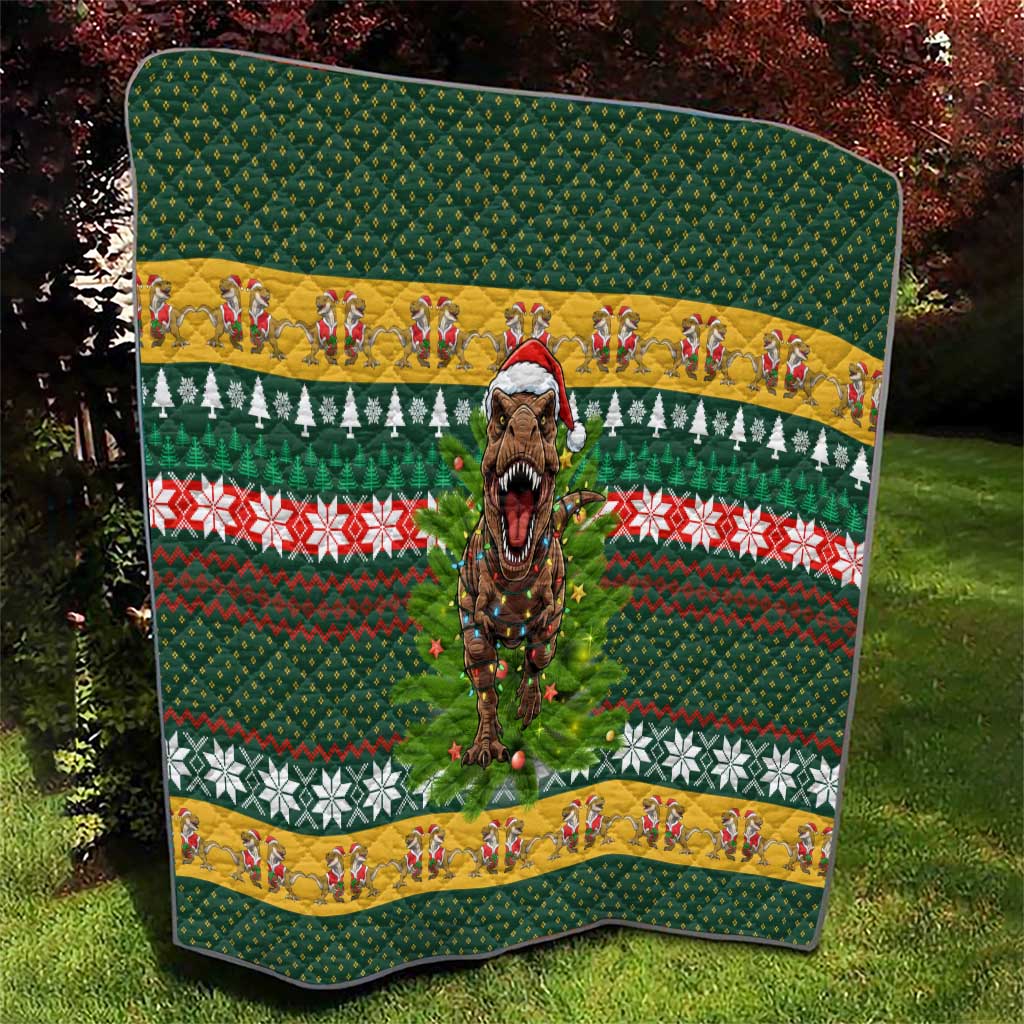 Christmas T Rex In Noel Tree Quilt Xmas Holiday Patterns - Wonder Print Shop