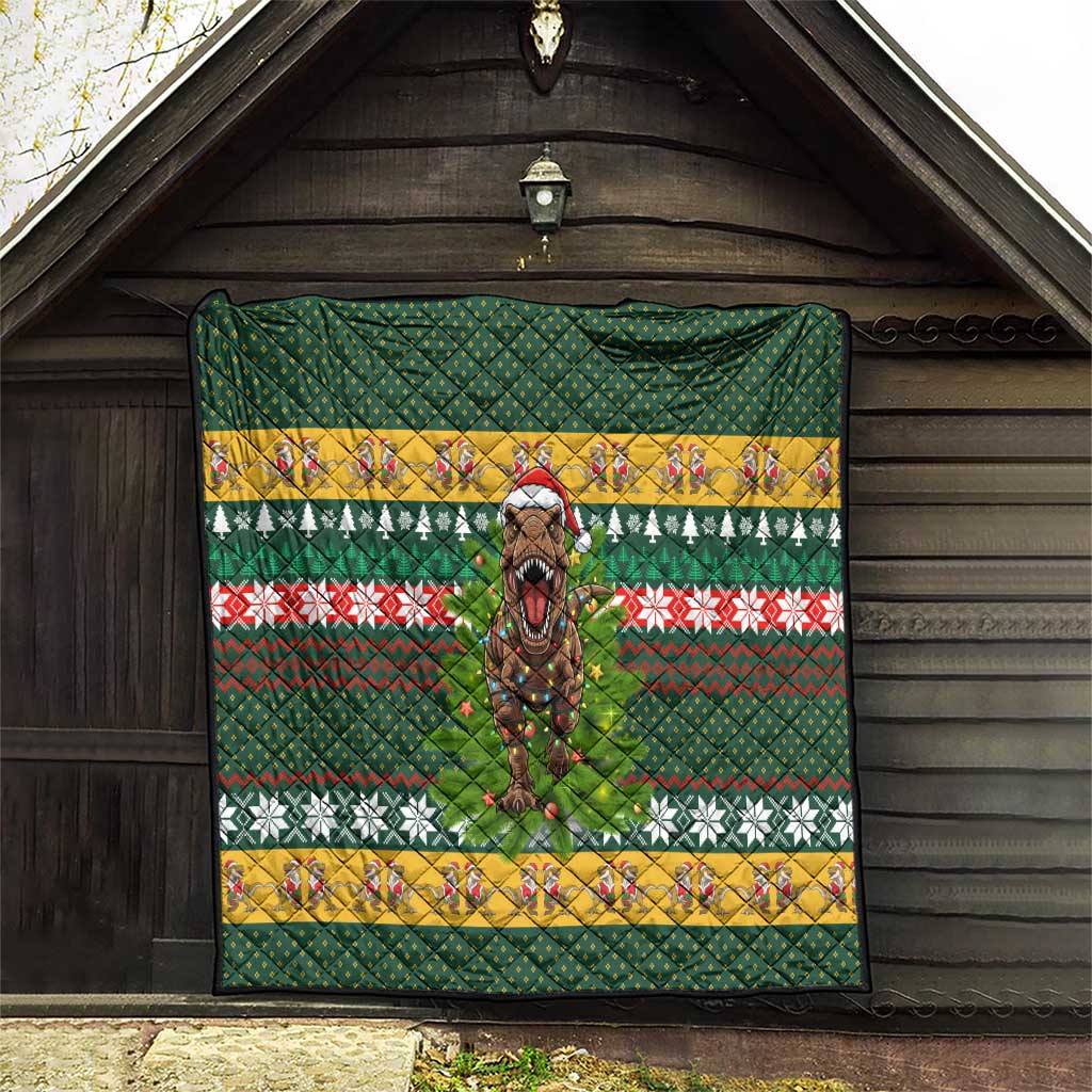 Christmas T Rex In Noel Tree Quilt Xmas Holiday Patterns - Wonder Print Shop