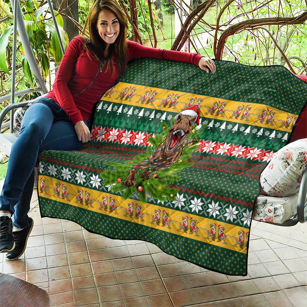 Christmas T Rex In Noel Tree Quilt Xmas Holiday Patterns - Wonder Print Shop