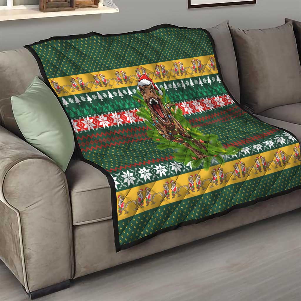 Christmas T Rex In Noel Tree Quilt Xmas Holiday Patterns - Wonder Print Shop
