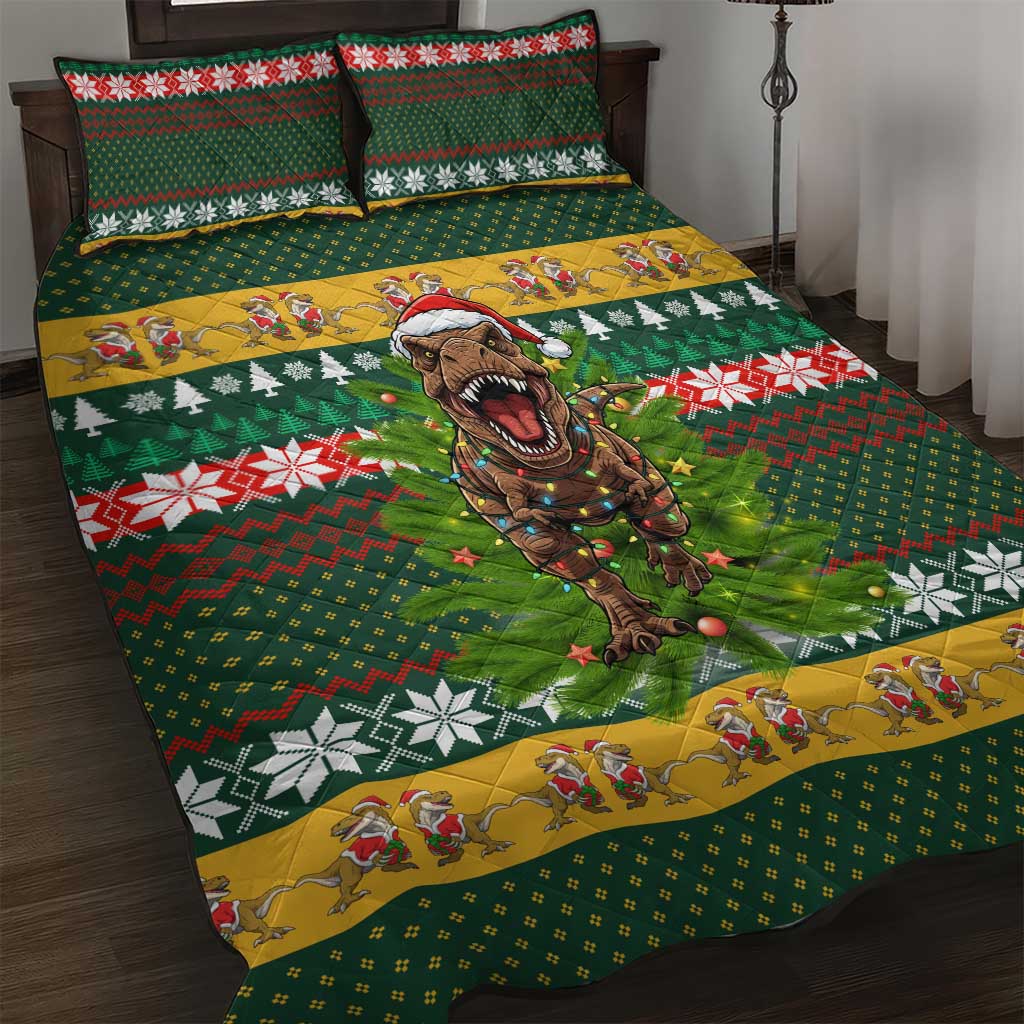 Christmas T Rex In Noel Tree Quilt Bed Set Xmas Holiday Patterns - Wonder Print Shop