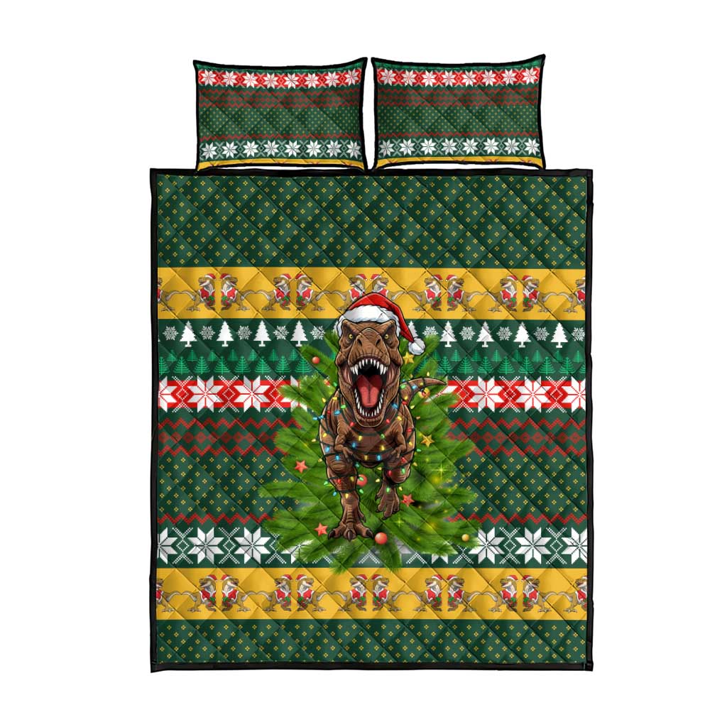Christmas T Rex In Noel Tree Quilt Bed Set Xmas Holiday Patterns - Wonder Print Shop