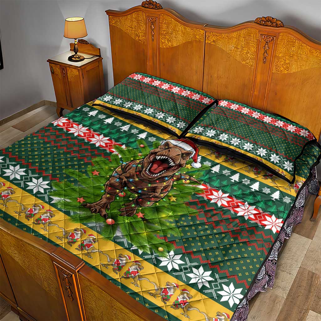 Christmas T Rex In Noel Tree Quilt Bed Set Xmas Holiday Patterns - Wonder Print Shop
