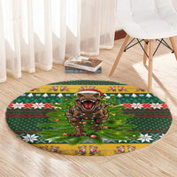Christmas T Rex In Noel Tree Round Carpet Xmas Holiday Patterns - Wonder Print Shop