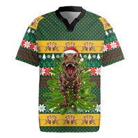 Christmas T Rex In Noel Tree Rugby Jersey Xmas Holiday Patterns - Wonder Print Shop
