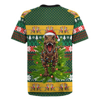 Christmas T Rex In Noel Tree Rugby Jersey Xmas Holiday Patterns - Wonder Print Shop