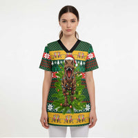 Christmas T Rex In Noel Tree Scrub Top Xmas Holiday Patterns - Wonder Print Shop