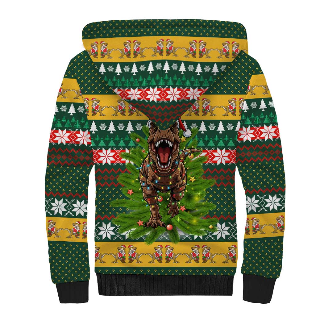 Christmas T Rex In Noel Tree Sherpa Hoodie Xmas Holiday Patterns - Wonder Print Shop