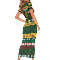 Christmas T Rex In Noel Tree Short Sleeve Bodycon Dress Xmas Holiday Patterns - Wonder Print Shop