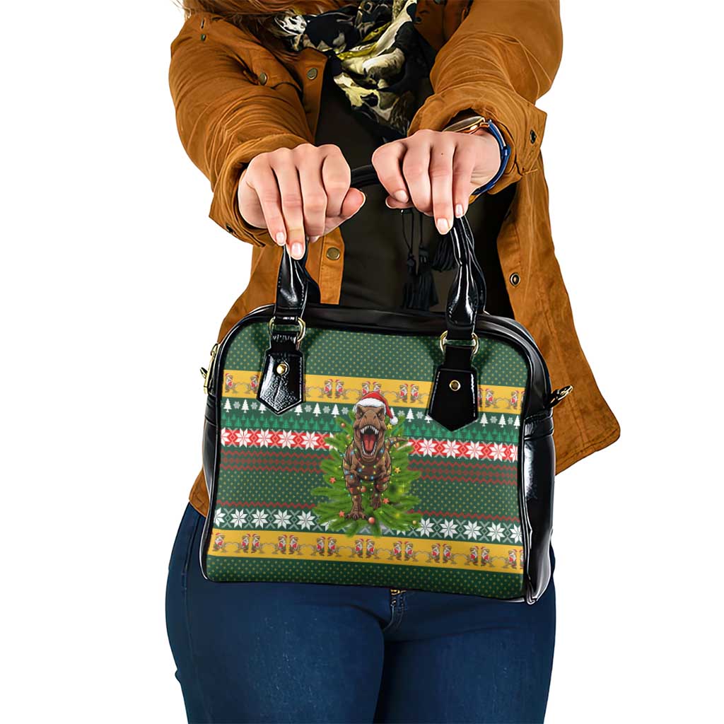 Christmas T Rex In Noel Tree Shoulder Handbag Xmas Holiday Patterns - Wonder Print Shop