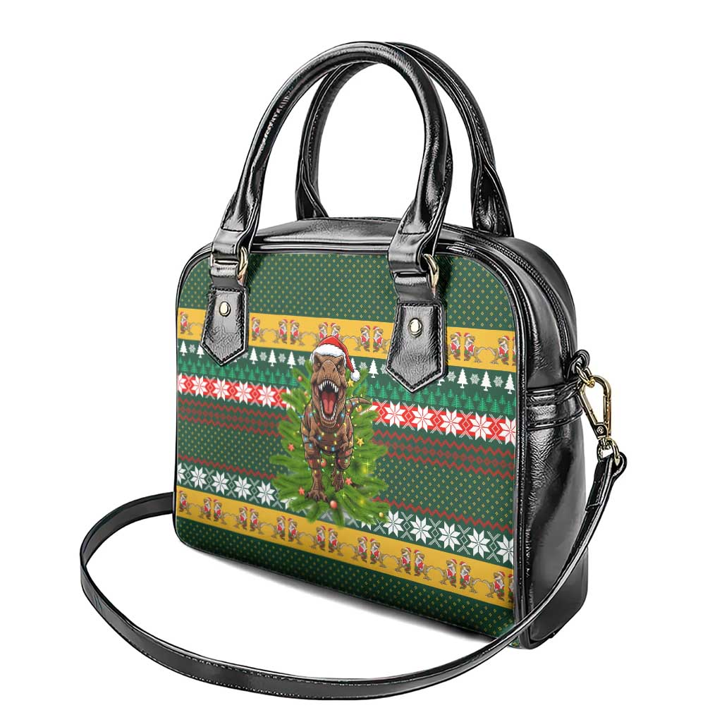 Christmas T Rex In Noel Tree Shoulder Handbag Xmas Holiday Patterns - Wonder Print Shop