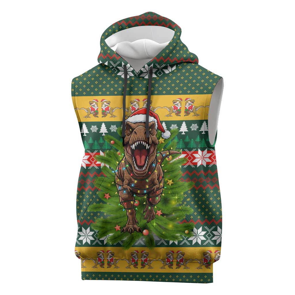Christmas T Rex In Noel Tree Sleeveless Hoodie Xmas Holiday Patterns - Wonder Print Shop