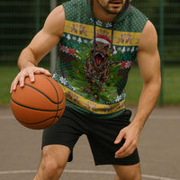 Christmas T Rex In Noel Tree Sleeveless Hoodie Xmas Holiday Patterns - Wonder Print Shop