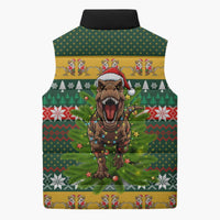 Christmas T Rex In Noel Tree Sleeveless Puffer Jacket Xmas Holiday Patterns - Wonder Print Shop