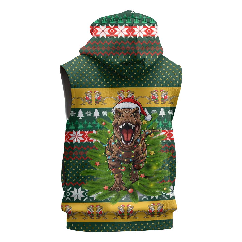 Christmas T Rex In Noel Tree Sleeveless Zip Hoodie Xmas Holiday Patterns - Wonder Print Shop