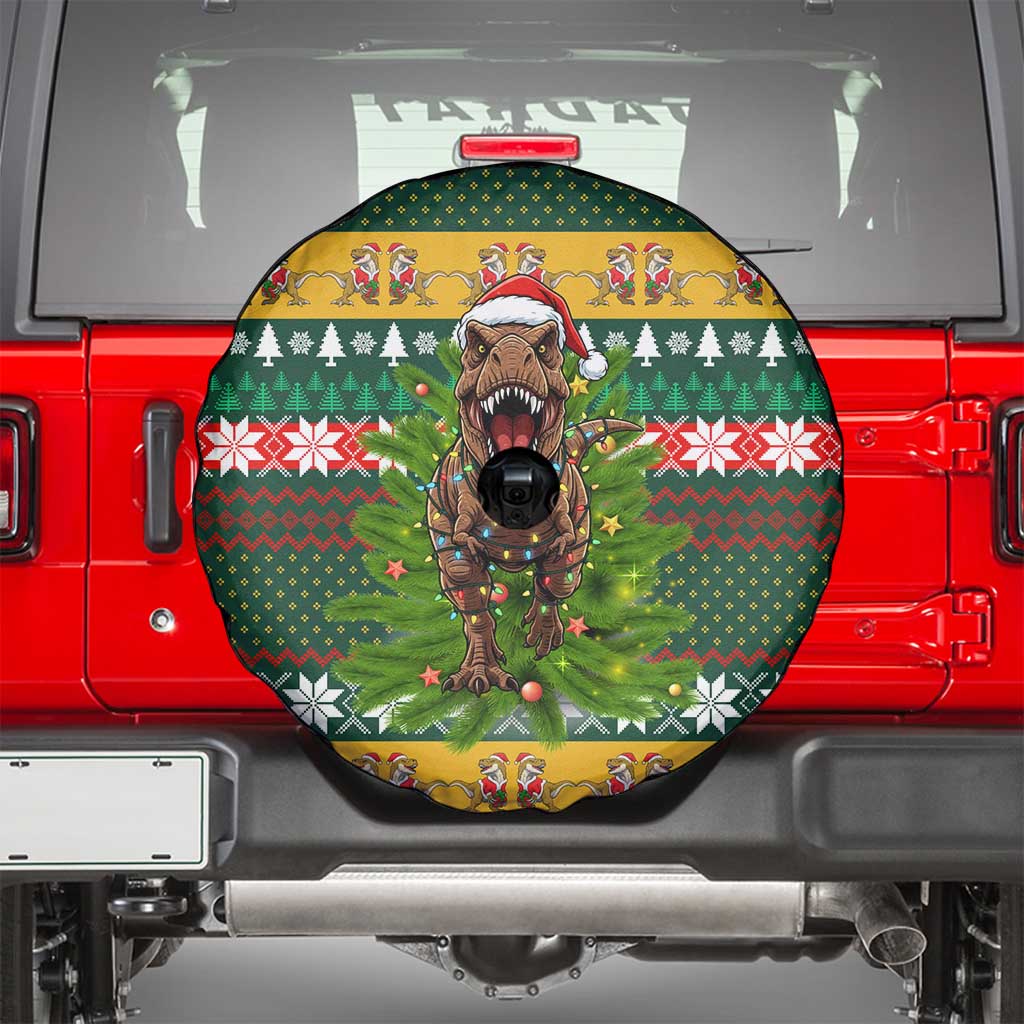 Christmas T Rex In Noel Tree Spare Tire Cover Xmas Holiday Patterns - Wonder Print Shop