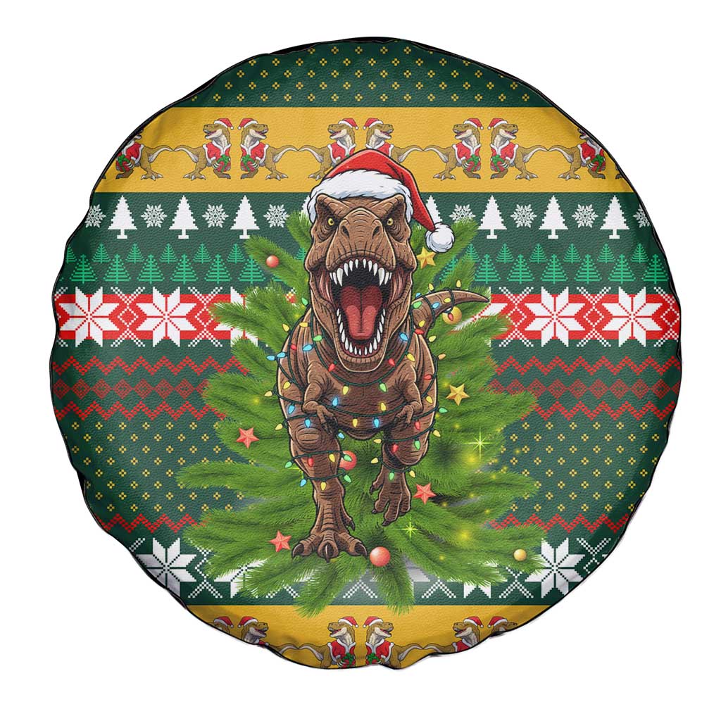 Christmas T Rex In Noel Tree Spare Tire Cover Xmas Holiday Patterns - Wonder Print Shop