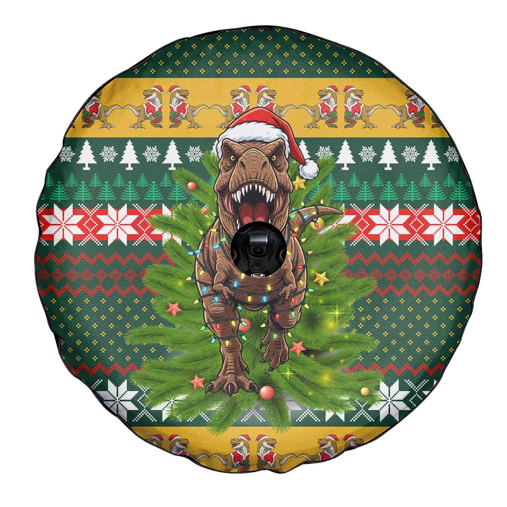 Christmas T Rex In Noel Tree Spare Tire Cover Xmas Holiday Patterns - Wonder Print Shop