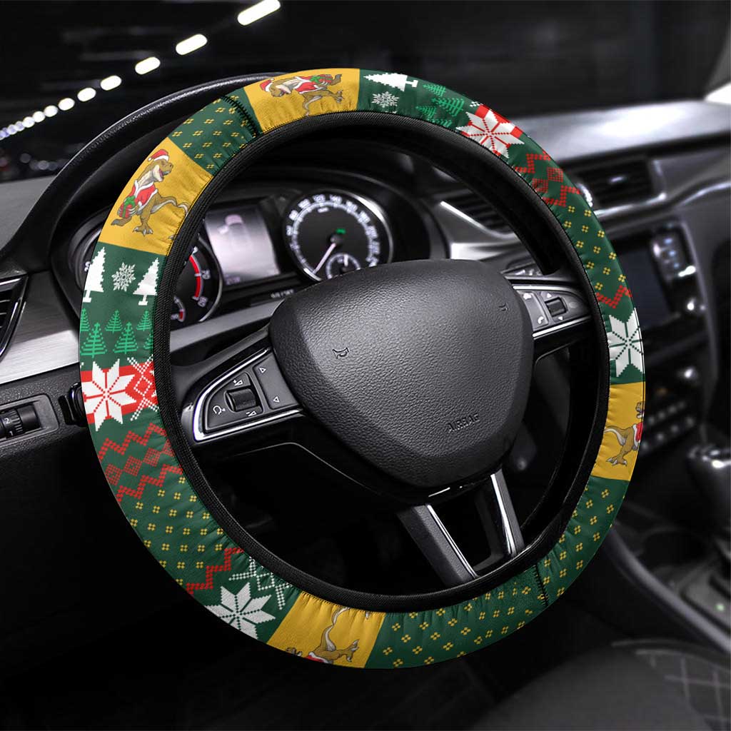 Christmas T Rex In Noel Tree Steering Wheel Cover Xmas Holiday Patterns - Wonder Print Shop