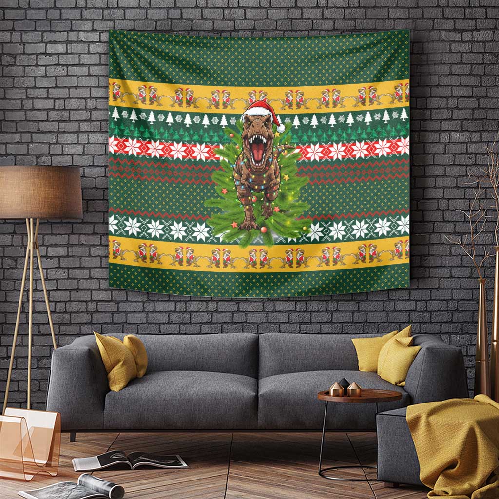Christmas T Rex In Noel Tree Tapestry Xmas Holiday Patterns - Wonder Print Shop