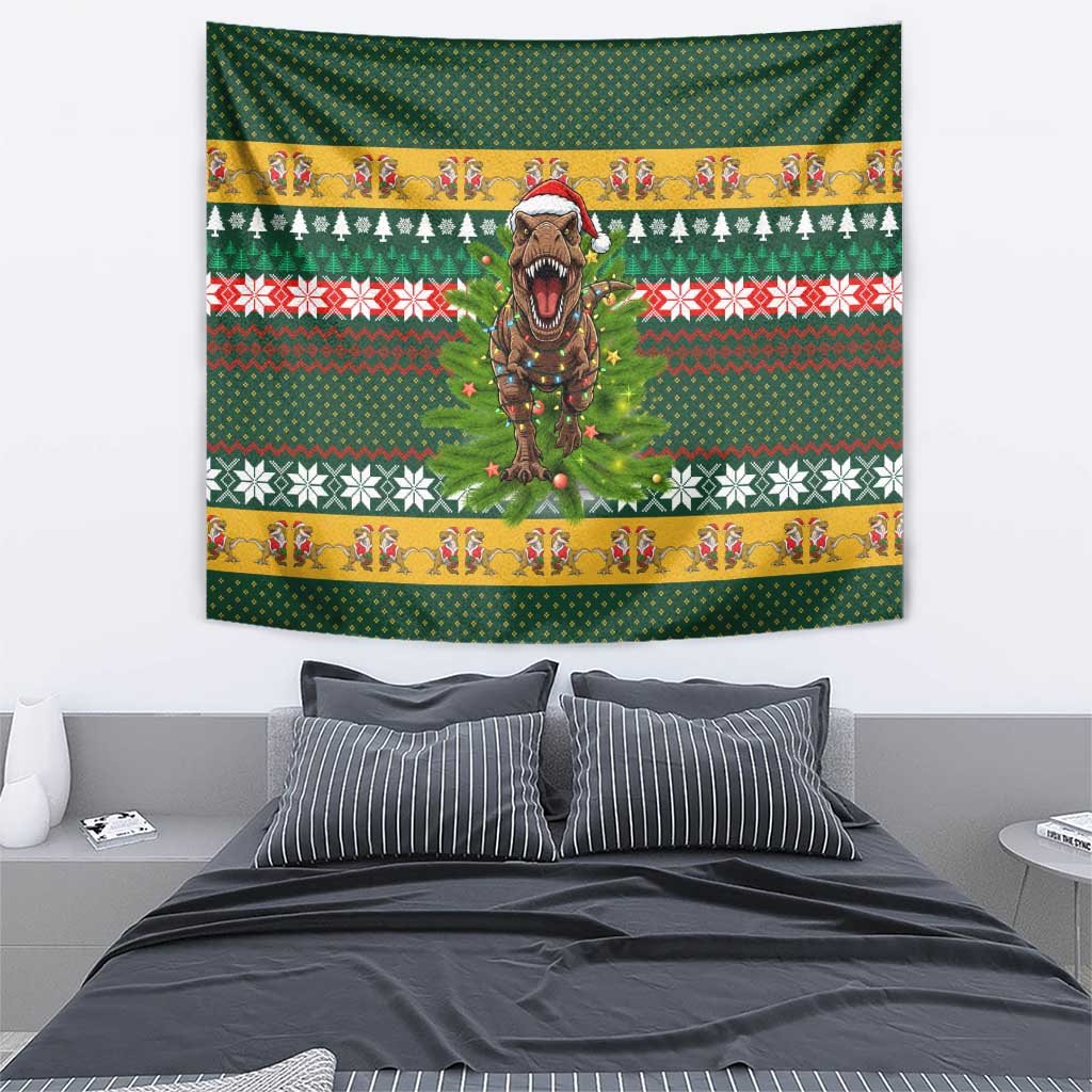 Christmas T Rex In Noel Tree Tapestry Xmas Holiday Patterns - Wonder Print Shop