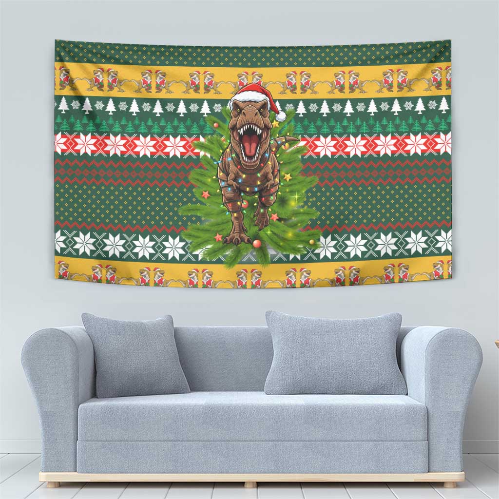 Christmas T Rex In Noel Tree Tapestry Xmas Holiday Patterns - Wonder Print Shop