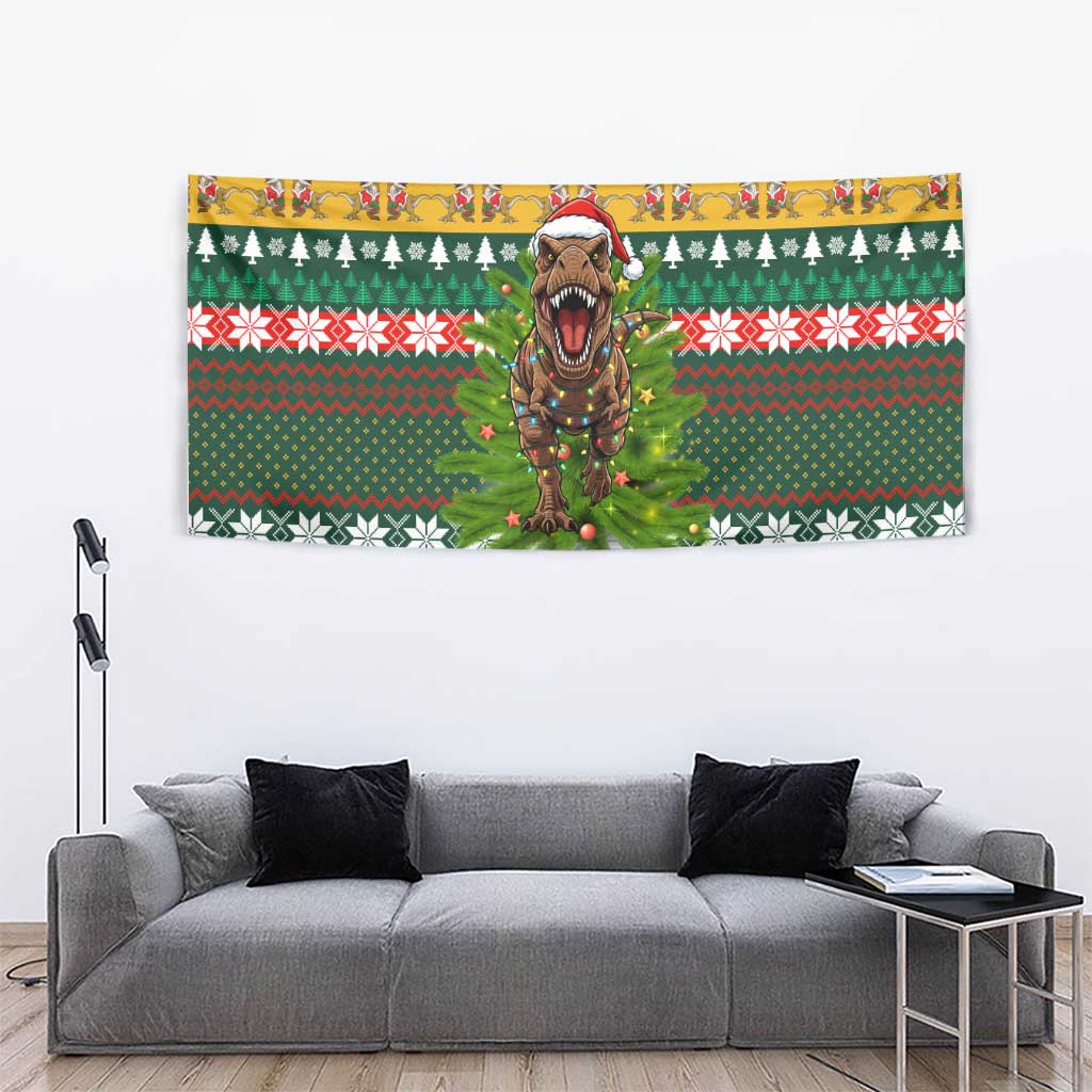 Christmas T Rex In Noel Tree Tapestry Xmas Holiday Patterns - Wonder Print Shop