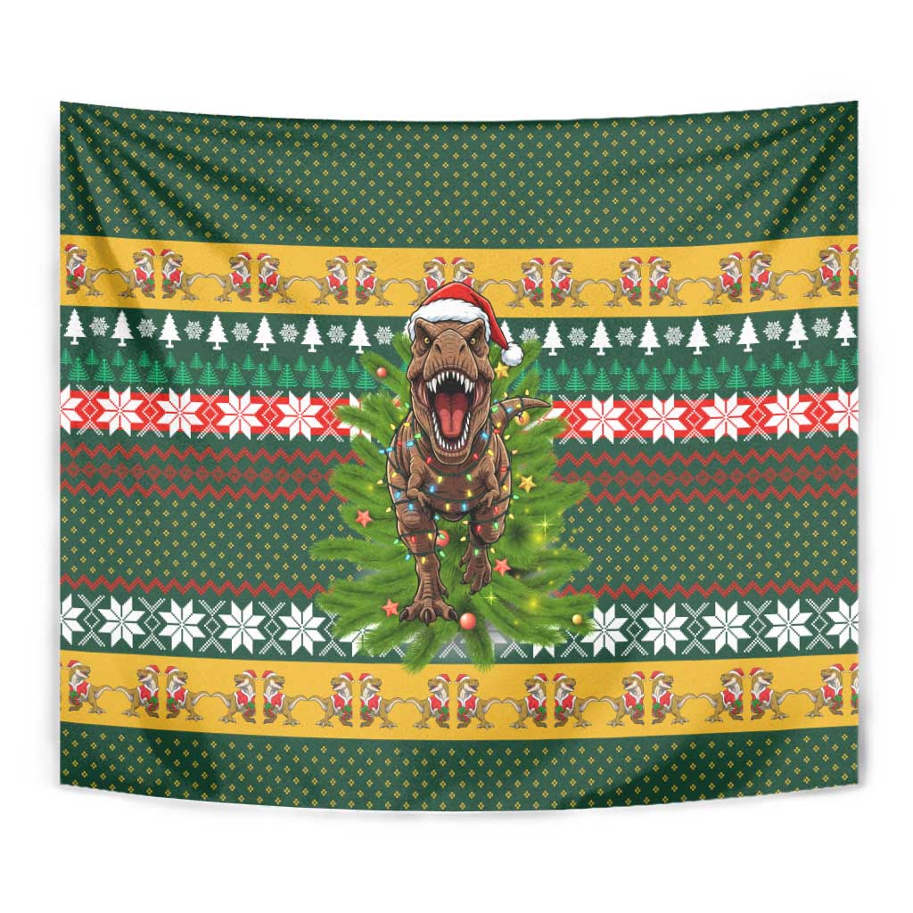 Christmas T Rex In Noel Tree Tapestry Xmas Holiday Patterns - Wonder Print Shop