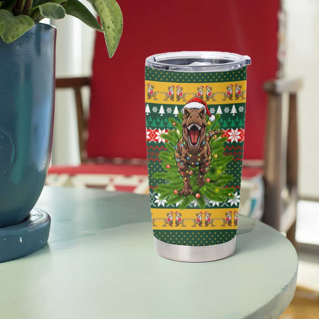 Christmas T Rex In Noel Tree Tumbler Cup Xmas Holiday Patterns - Wonder Print Shop
