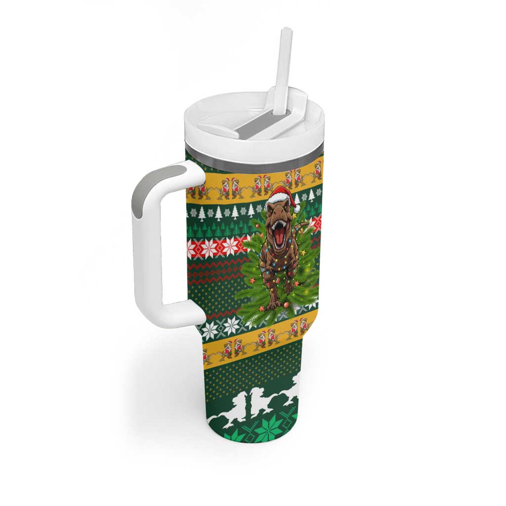 Christmas T Rex In Noel Tree Tumbler With Handle Xmas Holiday Patterns - Wonder Print Shop
