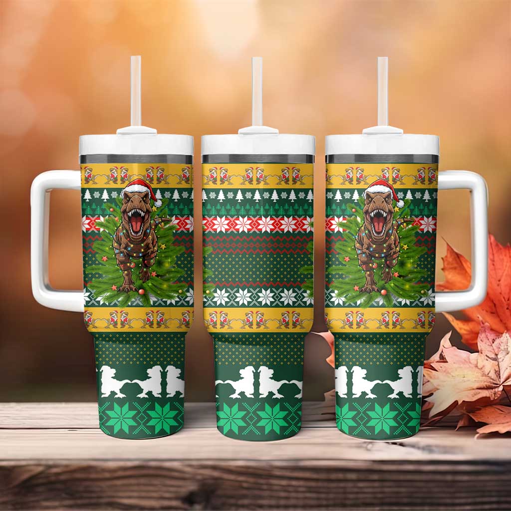 Christmas T Rex In Noel Tree Tumbler With Handle Xmas Holiday Patterns - Wonder Print Shop