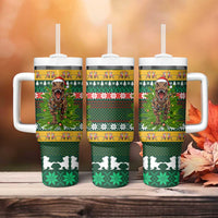 Christmas T Rex In Noel Tree Tumbler With Handle Xmas Holiday Patterns - Wonder Print Shop