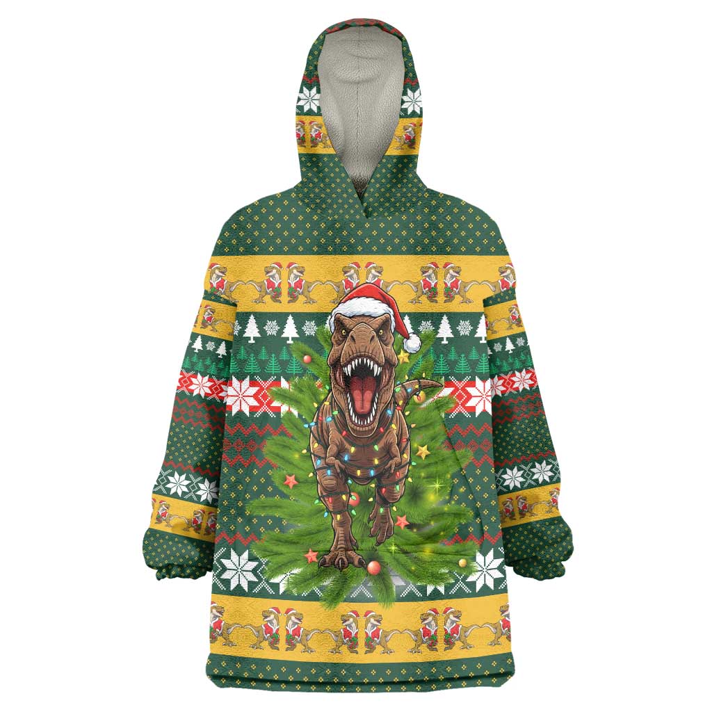 Christmas T Rex In Noel Tree Wearable Blanket Hoodie Xmas Holiday Patterns - Wonder Print Shop