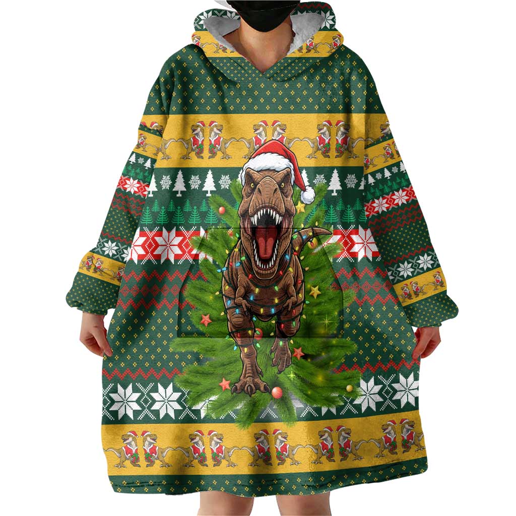 Christmas T Rex In Noel Tree Wearable Blanket Hoodie Xmas Holiday Patterns - Wonder Print Shop