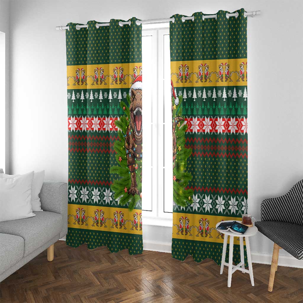Christmas T Rex In Noel Tree Window Curtain Xmas Holiday Patterns - Wonder Print Shop