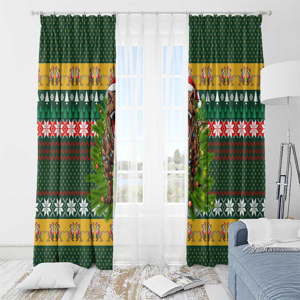 Christmas T Rex In Noel Tree Window Curtain Xmas Holiday Patterns - Wonder Print Shop