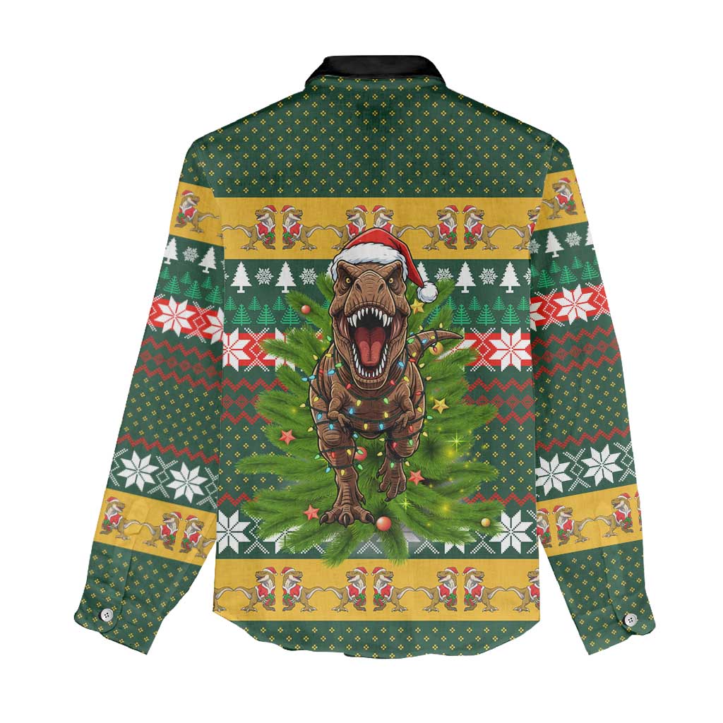Christmas T Rex In Noel Tree Women Casual Shirt Xmas Holiday Patterns - Wonder Print Shop