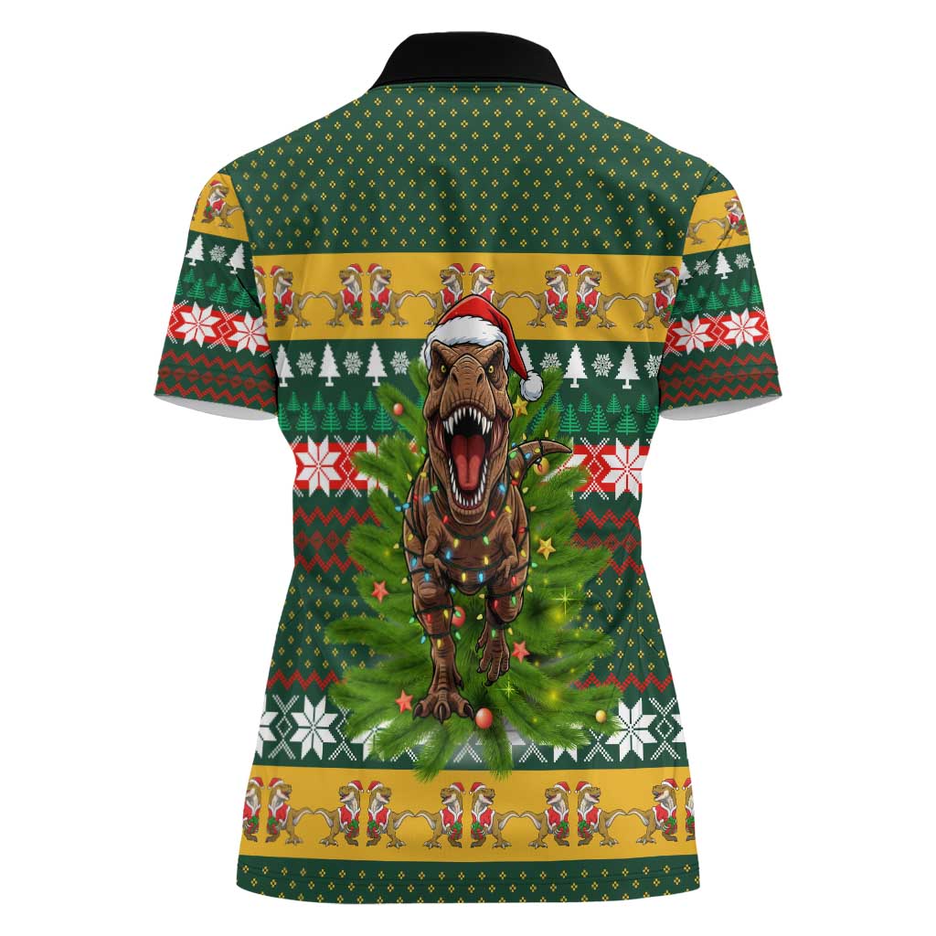 Christmas T Rex In Noel Tree Women Polo Shirt Xmas Holiday Patterns - Wonder Print Shop