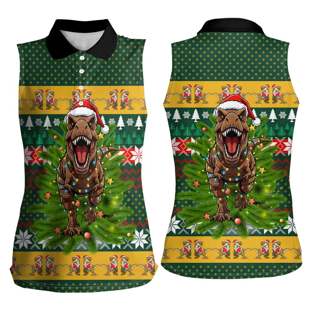 Christmas T Rex In Noel Tree Women Sleeveless Polo Shirt Xmas Holiday Patterns - Wonder Print Shop