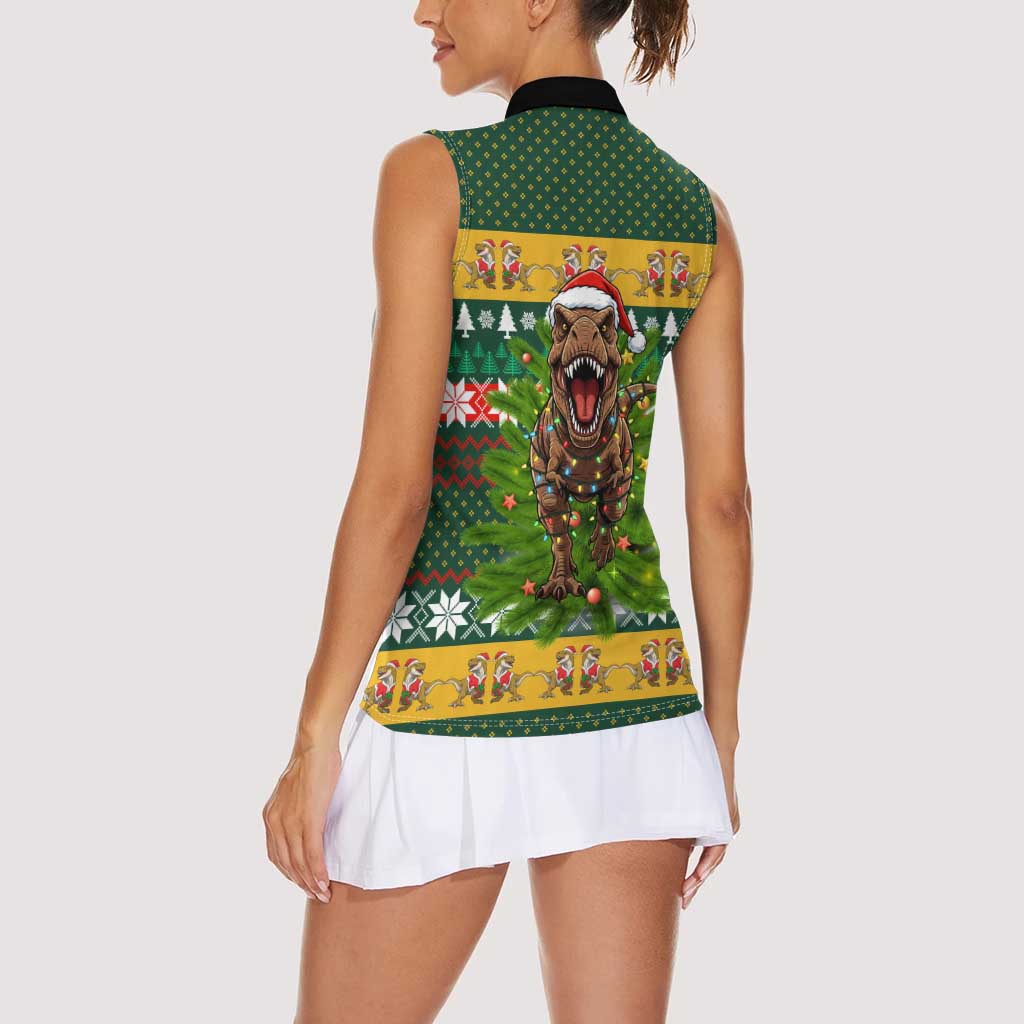 Christmas T Rex In Noel Tree Women Sleeveless Polo Shirt Xmas Holiday Patterns - Wonder Print Shop