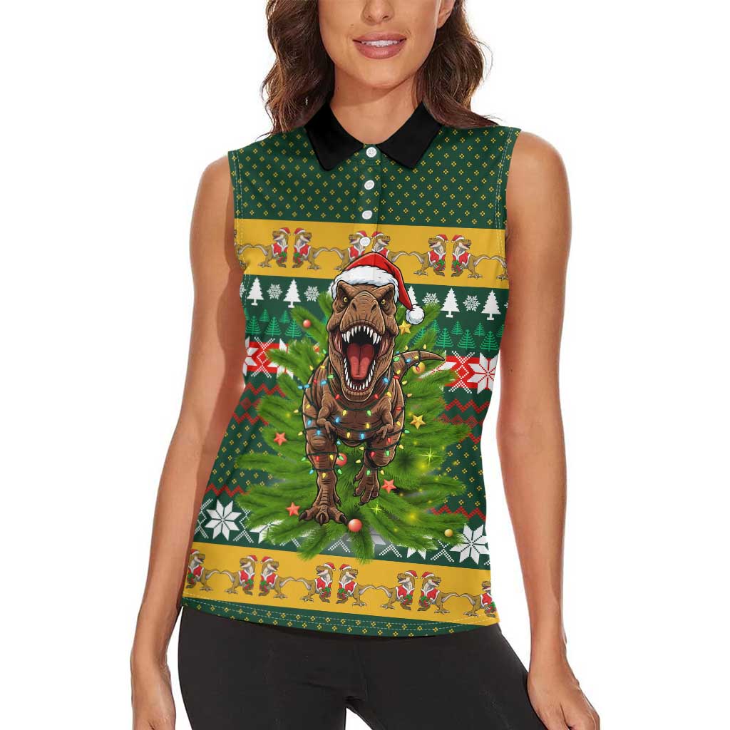 Christmas T Rex In Noel Tree Women Sleeveless Polo Shirt Xmas Holiday Patterns - Wonder Print Shop