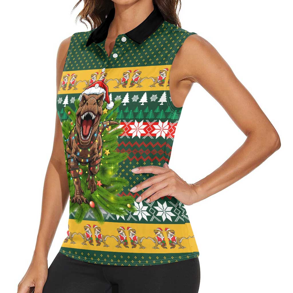 Christmas T Rex In Noel Tree Women Sleeveless Polo Shirt Xmas Holiday Patterns - Wonder Print Shop
