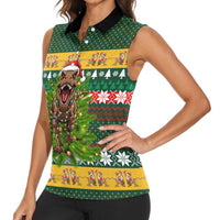 Christmas T Rex In Noel Tree Women Sleeveless Polo Shirt Xmas Holiday Patterns - Wonder Print Shop