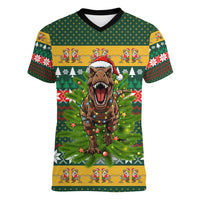 Christmas T Rex In Noel Tree Women V-Neck T-Shirt Xmas Holiday Patterns - Wonder Print Shop
